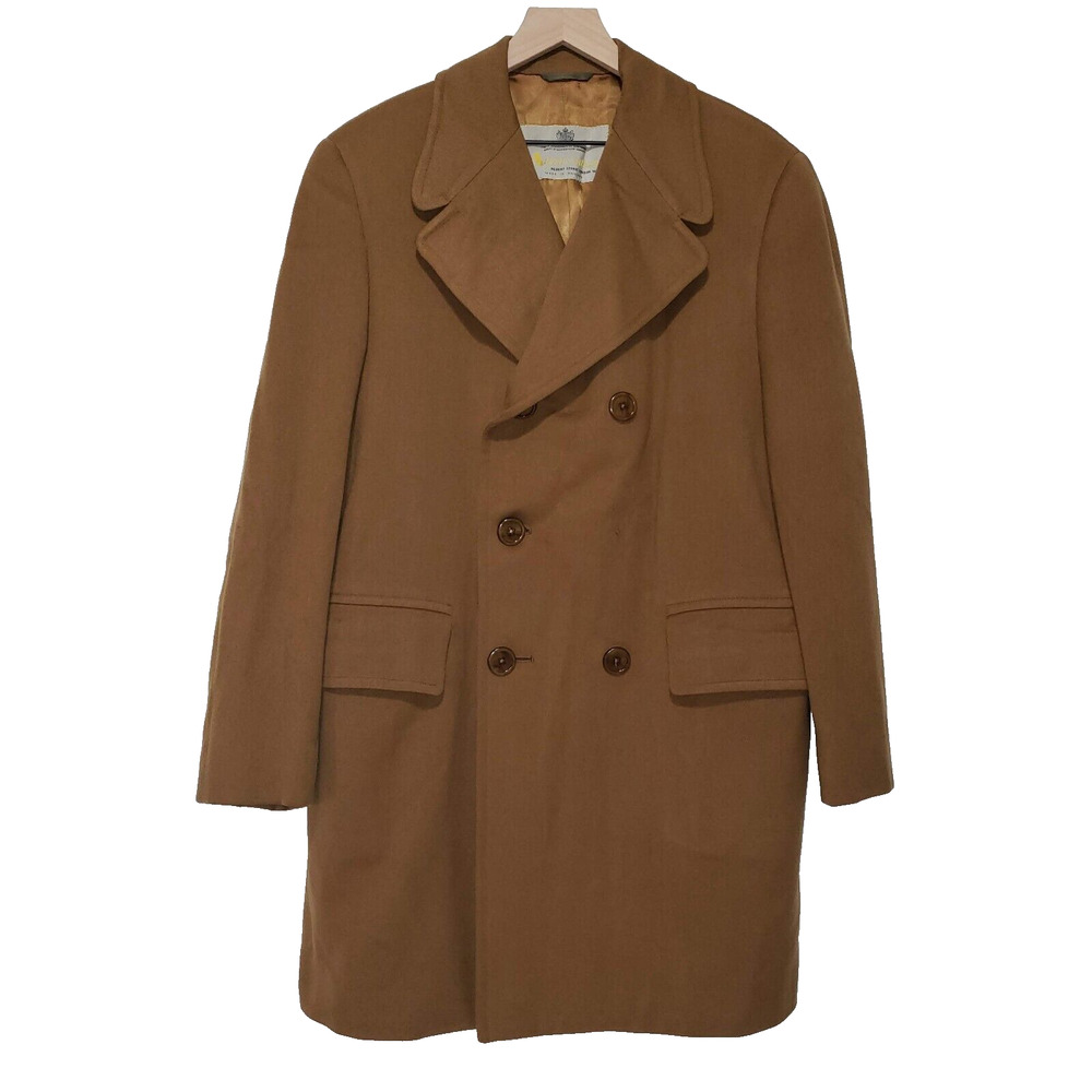 Aquascutum Coat Brown Showerproof Pure Wool Venetian Men's Overcoat UK Size 40 R